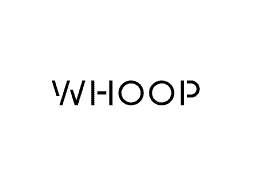 Upside down black wordmark reading “WHOOP” on a white background